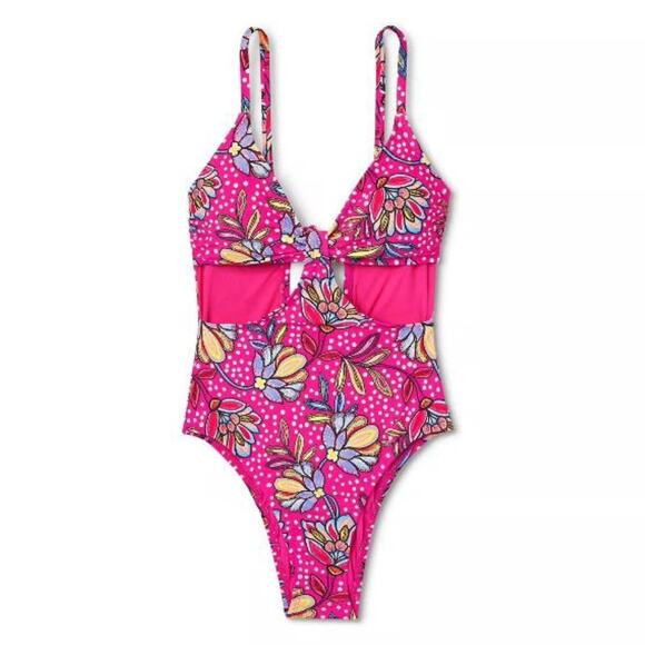 [Tabitha Brown] Target Size XL Pink Floral Print Cut Out One Piece Swimsuit - Picture 1 of 12